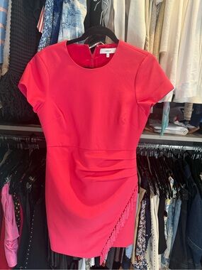 Likely Hot Pink Short Sleeve Fringe Sheath Dress